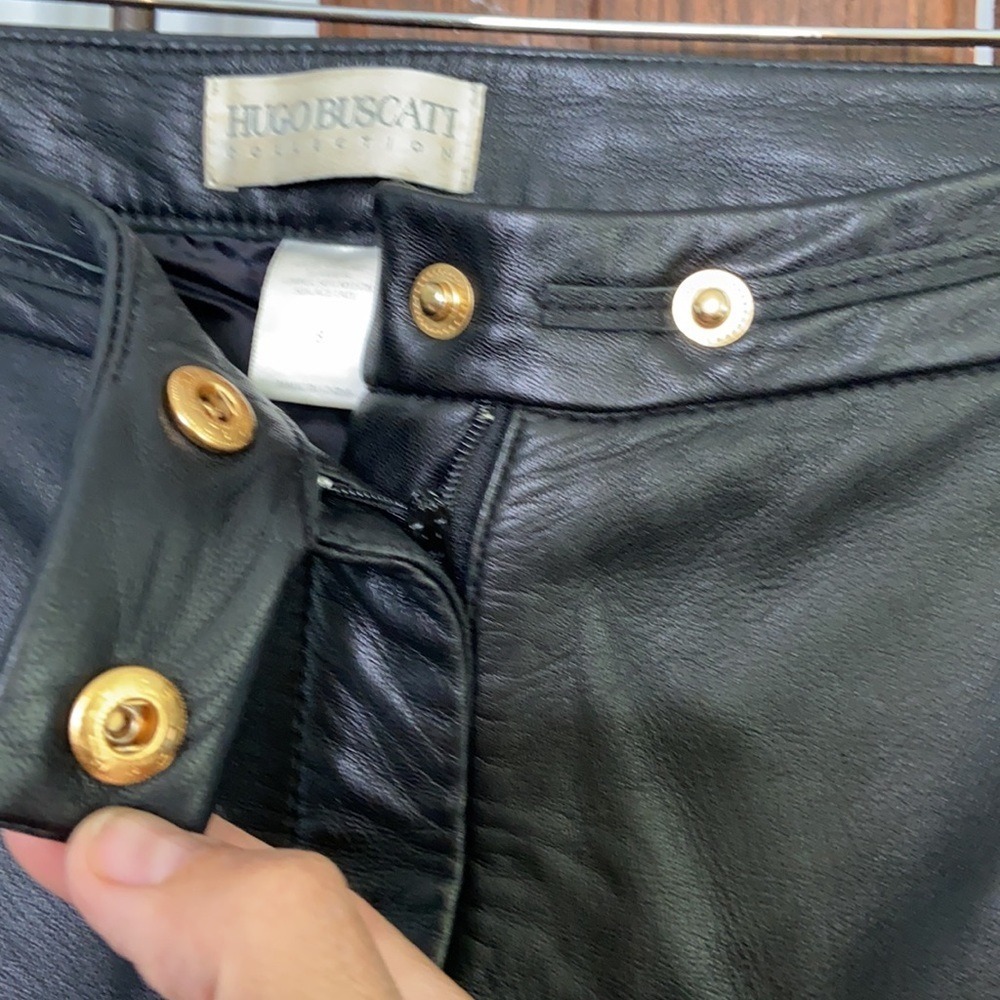 HUGO BUSCATI BLACK VINTAGE LEATHER BOOTCUT PANT 8 - Picture 4 of 6